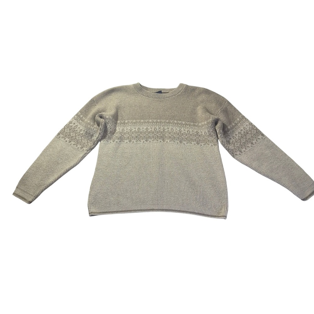 Cherokee Fair Isle Knit Crewneck Sweater Mens XL Tan Beige Vintage Pullover